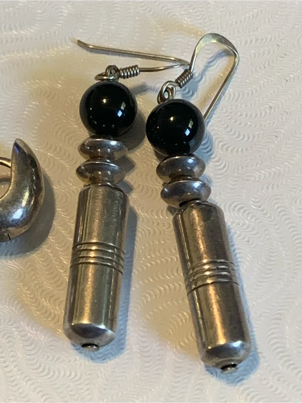 Sterling Silver Drop Earrings with Black Bead Accent & Huggie Set!